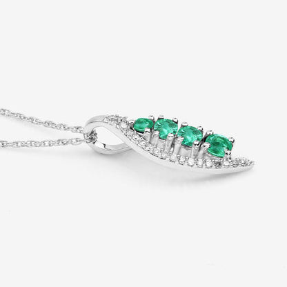 0.34 Carat Genuine Zambian Emerald and White Diamond 14K White Gold Pendant Bids.com