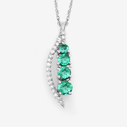 0.34 Carat Genuine Zambian Emerald and White Diamond 14K White Gold Pendant Bids.com