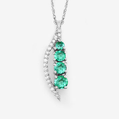 0.34 Carat Genuine Zambian Emerald and White Diamond 14K White Gold Pendant Bids.com