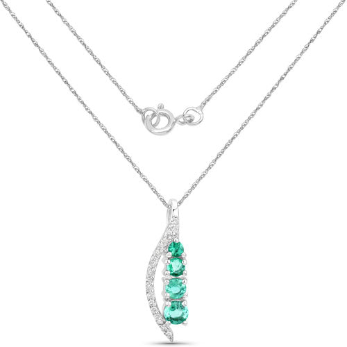 0.34 Carat Genuine Zambian Emerald and White Diamond 14K White Gold Pendant Bids.com