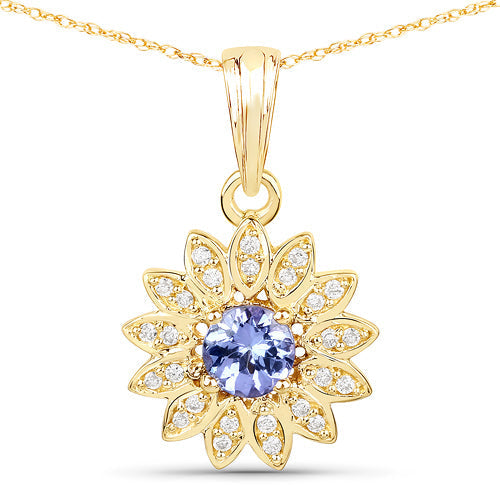 0.31 Carat Genuine Tanzanite and White Diamond 14K Yellow Gold Pendant Bids.com