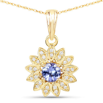 0.31 Carat Genuine Tanzanite and White Diamond 14K Yellow Gold Pendant Bids.com