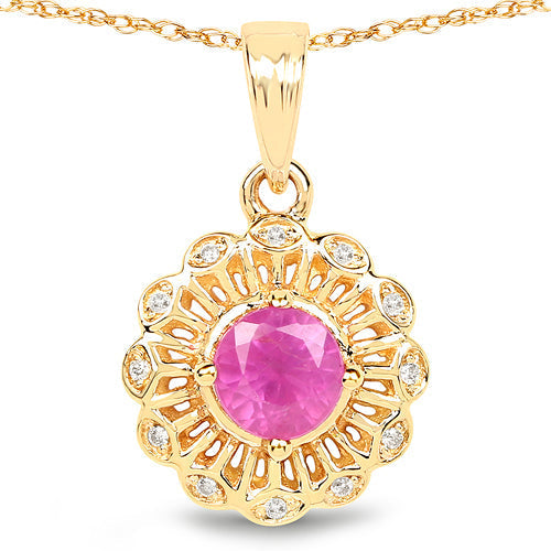 0.59 Carat Genuine Ruby and White Diamond 14K Yellow Gold Pendant Bids.com