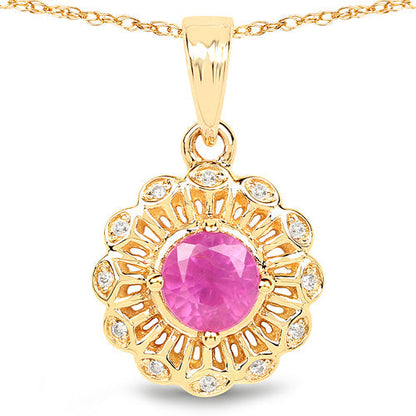 0.59 Carat Genuine Ruby and White Diamond 14K Yellow Gold Pendant Bids.com