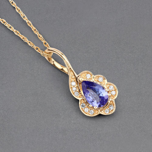 0.40 Carat Genuine Tanzanite and White Diamond 14K Yellow Gold Pendant Bids.com