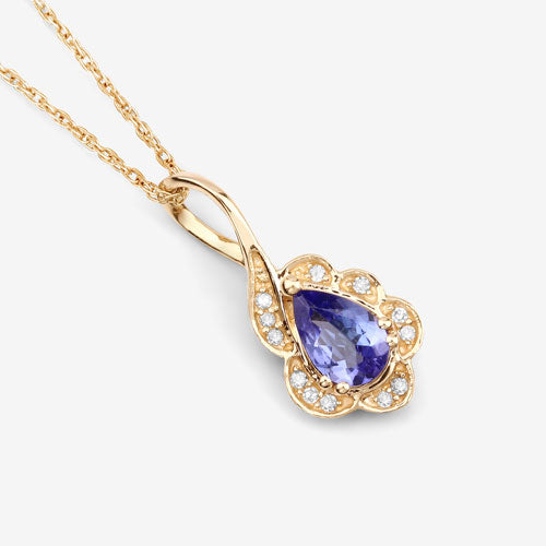 0.40 Carat Genuine Tanzanite and White Diamond 14K Yellow Gold Pendant Bids.com