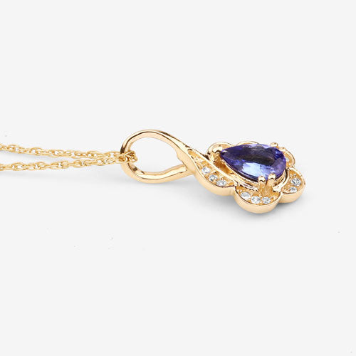 0.40 Carat Genuine Tanzanite and White Diamond 14K Yellow Gold Pendant Bids.com