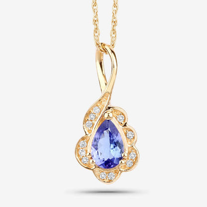 0.40 Carat Genuine Tanzanite and White Diamond 14K Yellow Gold Pendant Bids.com
