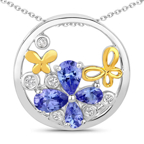 1.33 Carat Genuine Tanzanite and White Topaz .925 Sterling Silver Pendant Bids.com