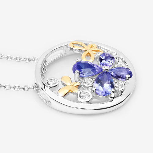 1.33 Carat Genuine Tanzanite and White Topaz .925 Sterling Silver Pendant Bids.com