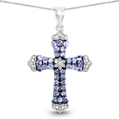 1.84 Carat Genuine Tanzanite and White Zircon .925 Sterling Silver Pendant Bids.com