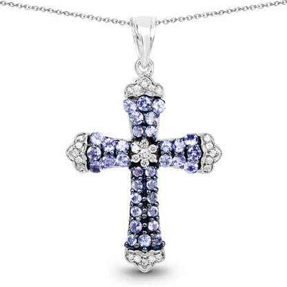 1.84 Carat Genuine Tanzanite and White Zircon .925 Sterling Silver Pendant Bids.com