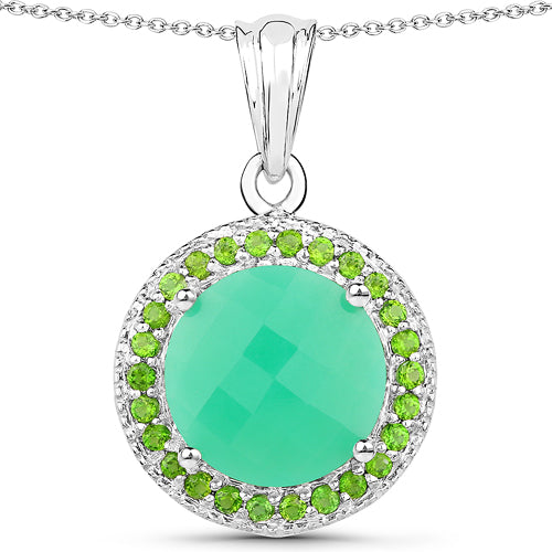 5.32 Carat Genuine Crysopharse and Chrome Diopside .925 Sterling Silver Pendant Bids.com