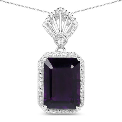 7.37 Carat Genuine Amethyst and White Zircon .925 Sterling Silver Pendant Bids.com