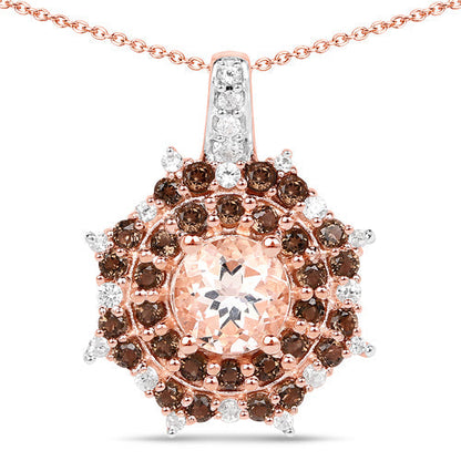 18K Rose Gold Plated 1.61 Carat Genuine Morganite, Smoky Quartz and White Zircon .925 Sterling Silver Pendant Bids.com