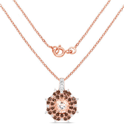 18K Rose Gold Plated 1.61 Carat Genuine Morganite, Smoky Quartz and White Zircon .925 Sterling Silver Pendant Bids.com
