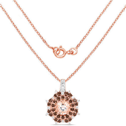 18K Rose Gold Plated 1.61 Carat Genuine Morganite, Smoky Quartz and White Zircon .925 Sterling Silver Pendant Bids.com