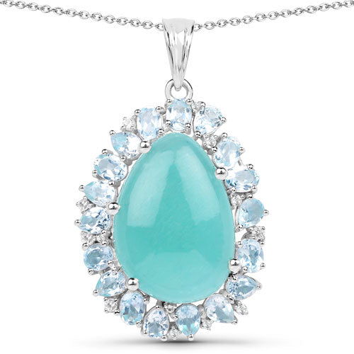 13.28 Carat Genuine Amazonite, Blue Topaz And White Topaz .925 Sterling Silver Pendant Bids.com