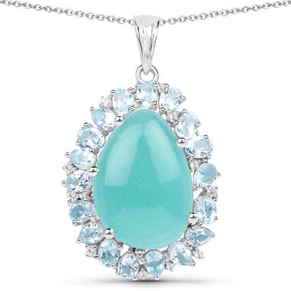 13.28 Carat Genuine Amazonite, Blue Topaz And White Topaz .925 Sterling Silver Pendant Bids.com