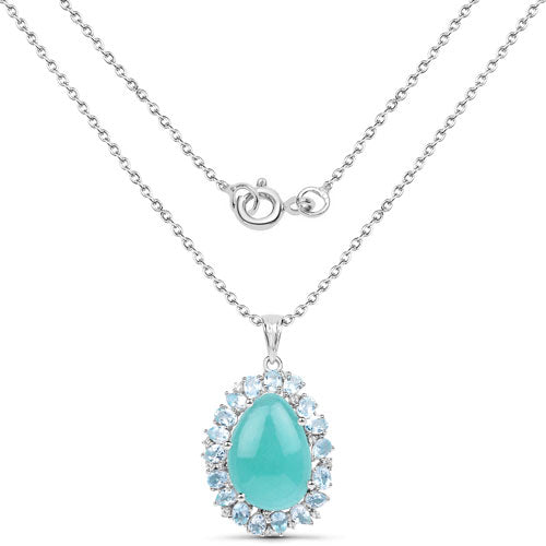 13.28 Carat Genuine Amazonite, Blue Topaz And White Topaz .925 Sterling Silver Pendant Bids.com