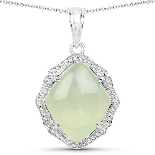 7.49 Carat Genuine Prehnite And White Topaz .925 Sterling Silver Pendant Bids.com