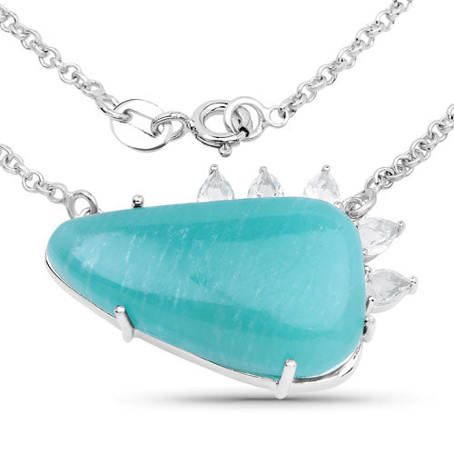 13.41 Carat Genuine Amazonite And White Topaz .925 Sterling Silver Pendant Bids.com