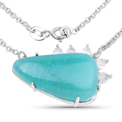 13.41 Carat Genuine Amazonite And White Topaz .925 Sterling Silver Pendant Bids.com