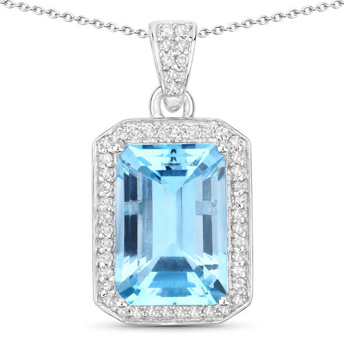 5.85 Carat Genuine Blue Topaz and White Diamond .925 Sterling Silver Pendant Bids.com