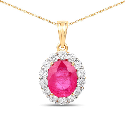 2.56 Carat Genuine Burma Ruby and White Diamond 18K Yellow Gold Pendant Bids.com