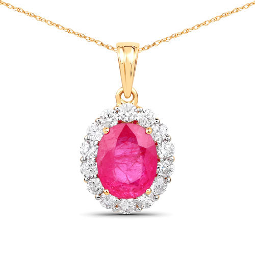 2.56 Carat Genuine Burma Ruby and White Diamond 18K Yellow Gold Pendant Bids.com