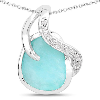 2.58 Carat Genuine Amazonite and White Topaz .925 Sterling Silver Pendant Bids.com