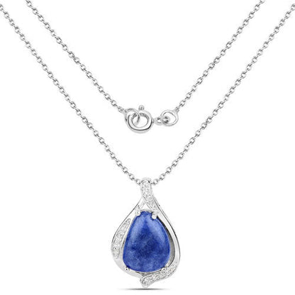 2.39 Carat Genuine Blue Aventurine and White Topaz .925 Sterling Silver Pendant Bids.com