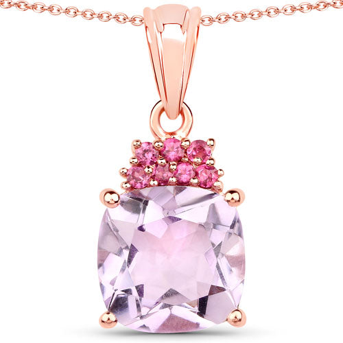 18K Rose Gold Plated 5.55 Carat Genuine Pink Amethyst and Rhodolite .925 Sterling Silver Pendant Bids.com