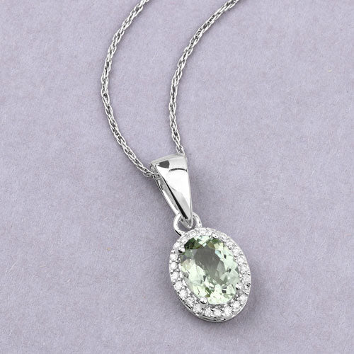 1.27 Carat Genuine Green Tourmaline and White Diamond 14K White Gold Pendant Bids.com