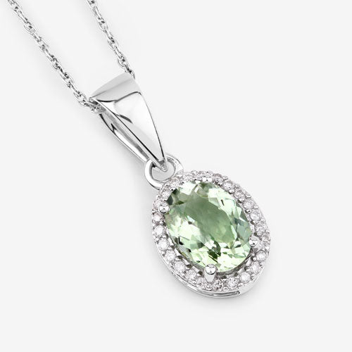 1.27 Carat Genuine Green Tourmaline and White Diamond 14K White Gold Pendant Bids.com