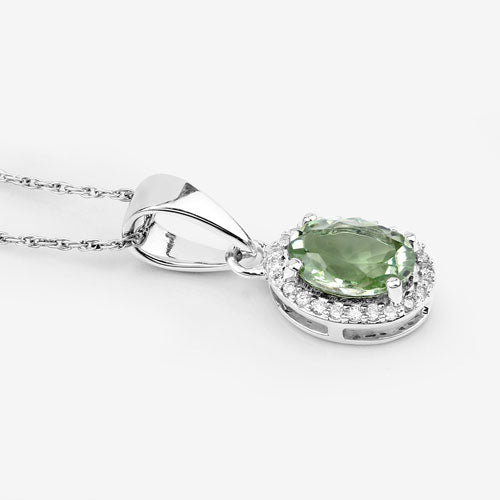 1.27 Carat Genuine Green Tourmaline and White Diamond 14K White Gold Pendant Bids.com