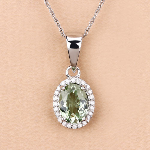 1.27 Carat Genuine Green Tourmaline and White Diamond 14K White Gold Pendant Bids.com
