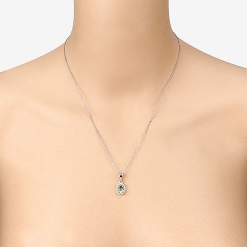 1.27 Carat Genuine Green Tourmaline and White Diamond 14K White Gold Pendant Bids.com