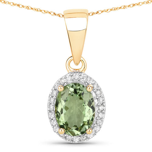 1.27 Carat Genuine Green Tourmaline and White Diamond 14K Yellow Gold Pendant Bids.com