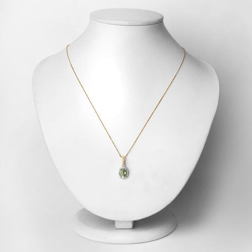 1.27 Carat Genuine Green Tourmaline and White Diamond 14K Yellow Gold Pendant Bids.com