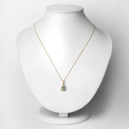 1.27 Carat Genuine Green Tourmaline and White Diamond 14K Yellow Gold Pendant Bids.com