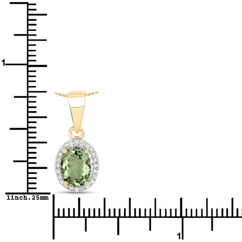 1.27 Carat Genuine Green Tourmaline and White Diamond 14K Yellow Gold Pendant Bids.com