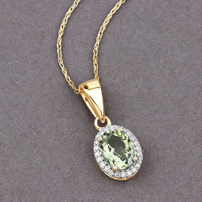 1.27 Carat Genuine Green Tourmaline and White Diamond 14K Yellow Gold Pendant Bids.com