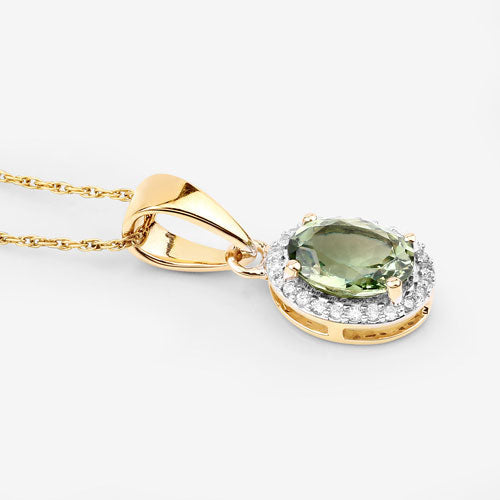 1.27 Carat Genuine Green Tourmaline and White Diamond 14K Yellow Gold Pendant Bids.com