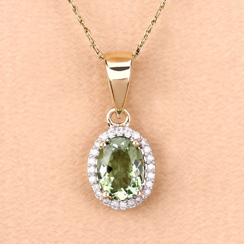 1.27 Carat Genuine Green Tourmaline and White Diamond 14K Yellow Gold Pendant Bids.com