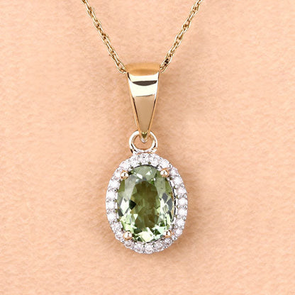 1.27 Carat Genuine Green Tourmaline and White Diamond 14K Yellow Gold Pendant Bids.com