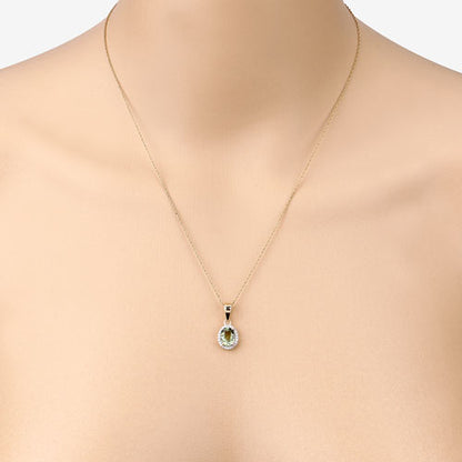 1.27 Carat Genuine Green Tourmaline and White Diamond 14K Yellow Gold Pendant Bids.com