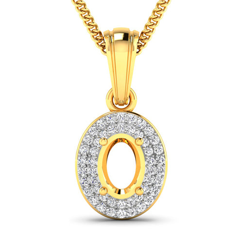 0.17 Carat Genuine White Diamond 14K Yellow Gold Semi Mount Pendant - holds 7x5mm Oval Gemstone Bids.com