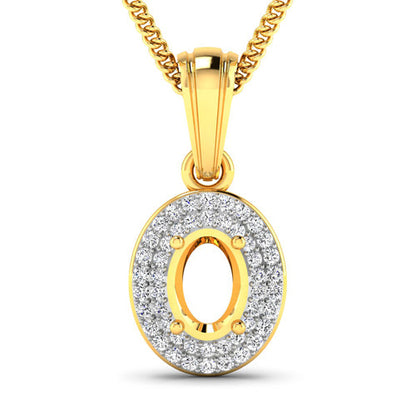 0.17 Carat Genuine White Diamond 14K Yellow Gold Semi Mount Pendant - holds 7x5mm Oval Gemstone Bids.com