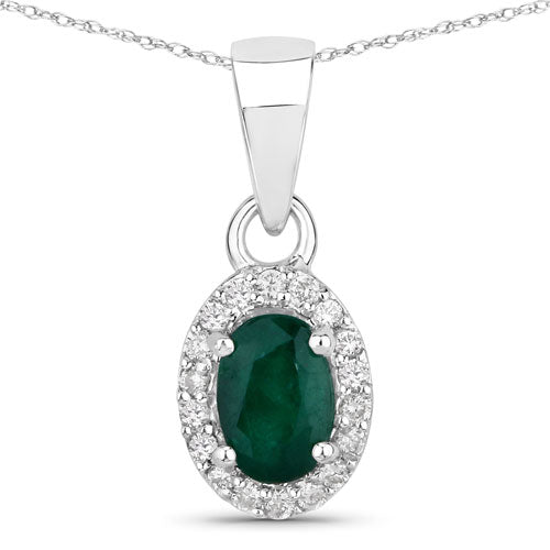 0.81 Carat Genuine Zambian Emerald and White Diamond 14K White Gold Pendant Bids.com
